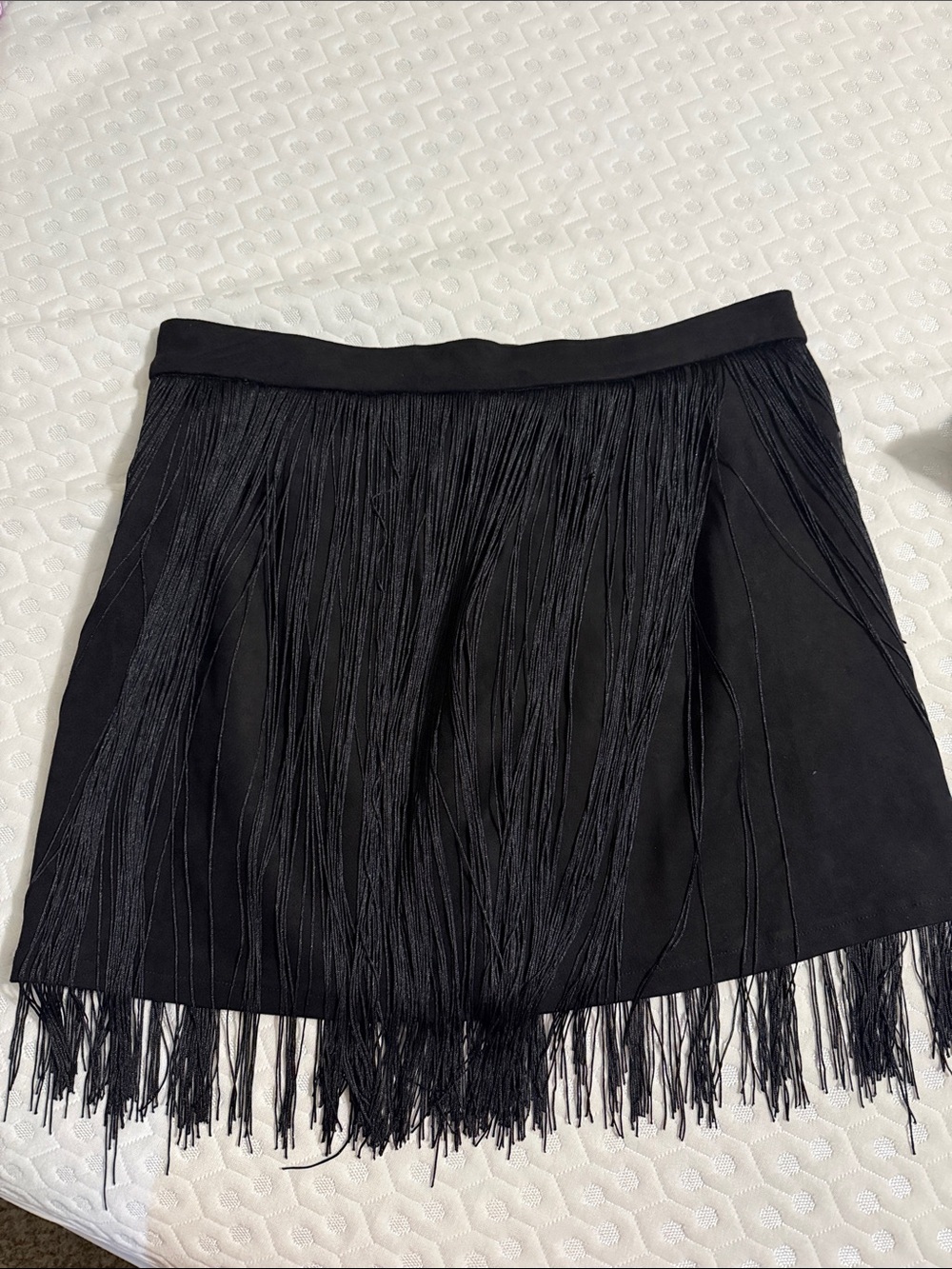 Women's Black Fringe Mini Skirt - Sleek Evening Style
